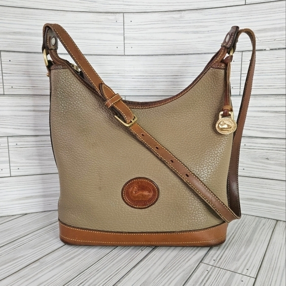 Dooney & Bourke Vintage Pebbled Leather Hobo Bag in Taupe and British Tan - Picture 1 of 14